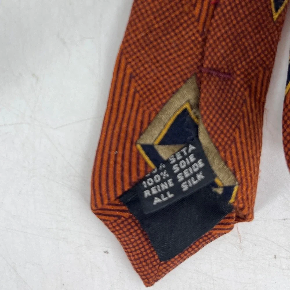 Louis Roth Mens Orange Necktie‎ Geometric Diamond Ribbed Woven 4 x 60